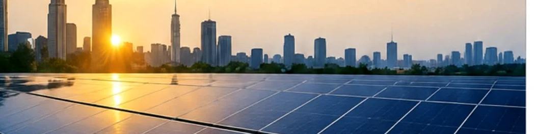 Solar photovoltaic panels at sunrise